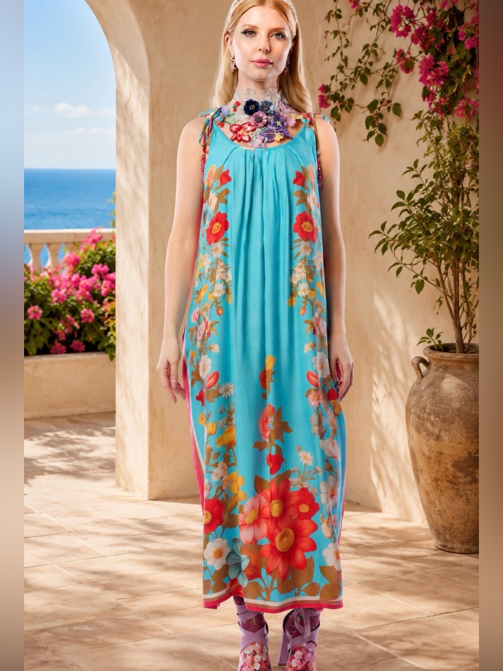 Aratta Washed Floral print Maxi Dress with Tie Straps
